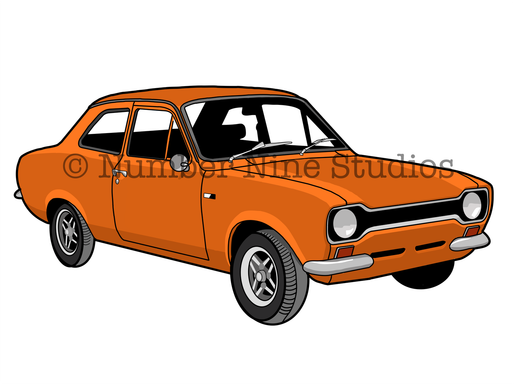 The 1967 Ford Escort mk 1 in Orange. Artwork print available in a range of sizes: A5, A3, A1 and A0.