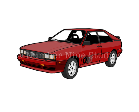 The 1980 Audi Quattro in Red. Artwork print available in a range of sizes: A5, A3, A1 and A0.