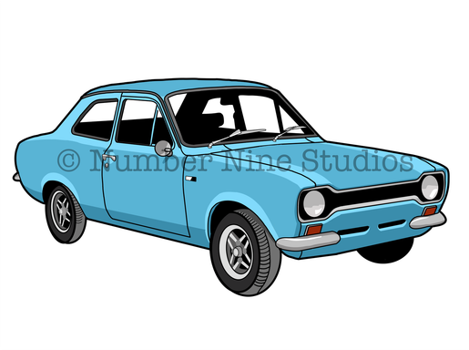 The classic 1967 car in Blue. Artwork print available in a range of sizes: A5, A3, A1 and A0.