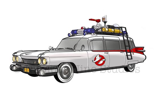 From the 1984 film Ghostbusters, the car used to pursue ghosts across New York City. Artwork print available in a range of sizes.