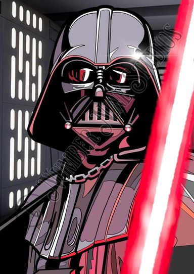 Star Wars Artwork print. Darth Vader weilding his traditional red light saber. Artwork print available in a range of sizes: A5, A3, A1 and A