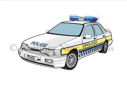The 1987 classic Sierra Sapphire, used by British Police during this time. Artwork print available in a range of sizes: A5, A3, A1 and A0.
