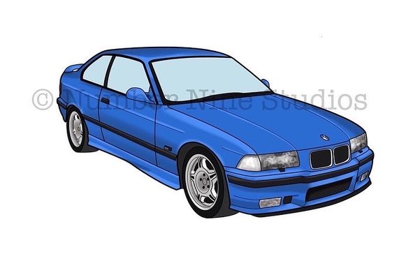 The classic 90’s BMW, the M3 in the best colour: Estoril Blue. Artwork print available in a range of sizes: A5, A3, A1 and A0.