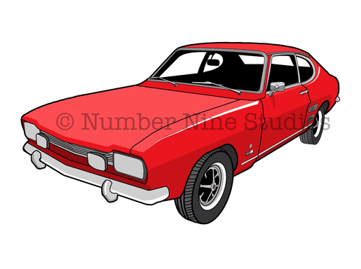 The classic 1974 car in Red. Artwork print available in a range of sizes: A5, A3, A1 and A0.